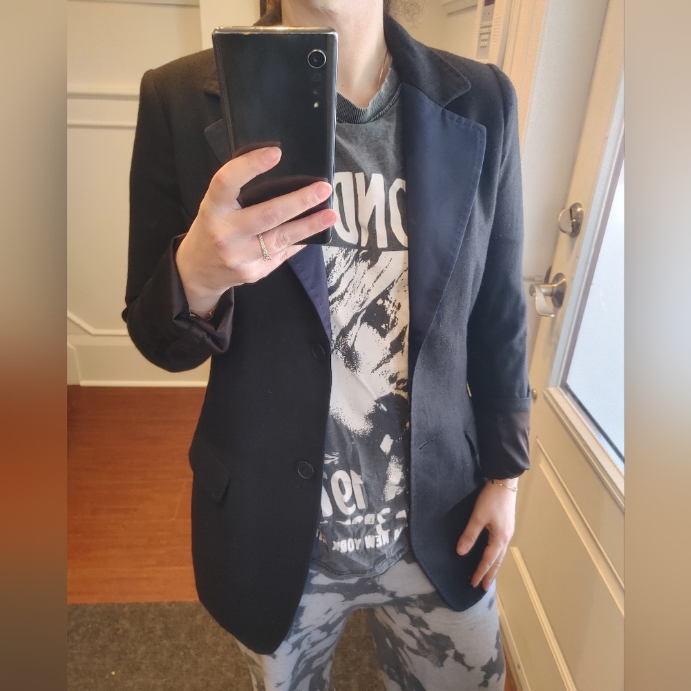 Smythe Stitched Cuff Two Tone Wool Blazer Size 6